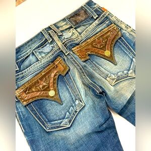 Brand New Men’s Robin’s Jean Size 30 Leather Flaps Slim Straight